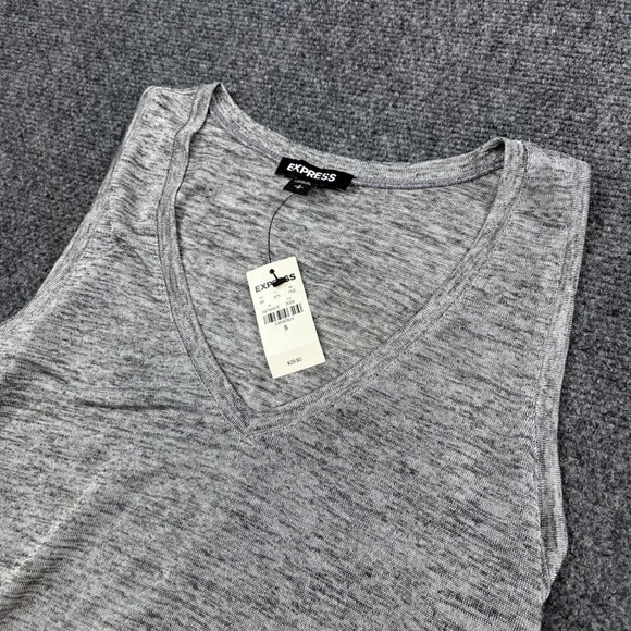 Express Tops - Express Space Dye Cinch Hem Gray Knit Tank Top